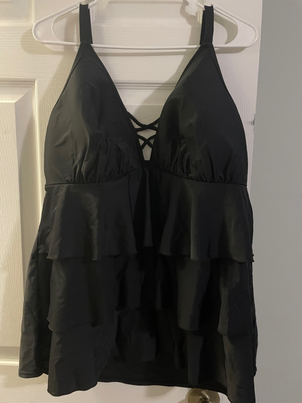 Cacique Black Ruffle Tankini Swim Top